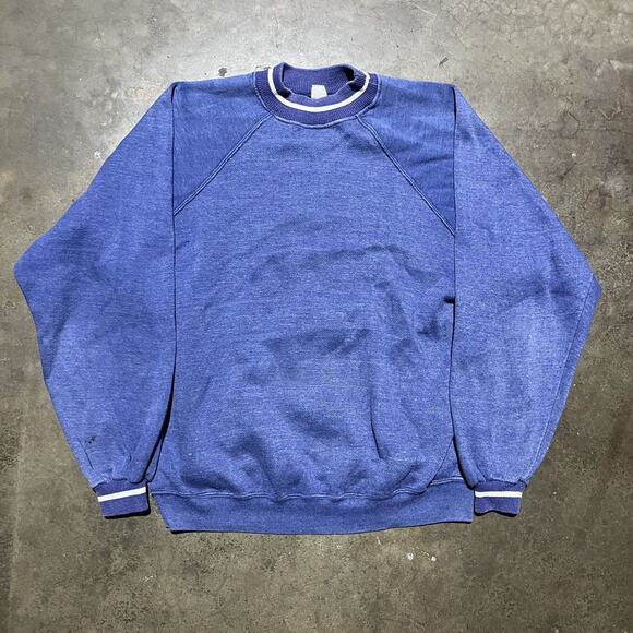 Vintage 60s Kodel Blue Striped Cuff Blank Sweatshirt - Picture 1 of 3